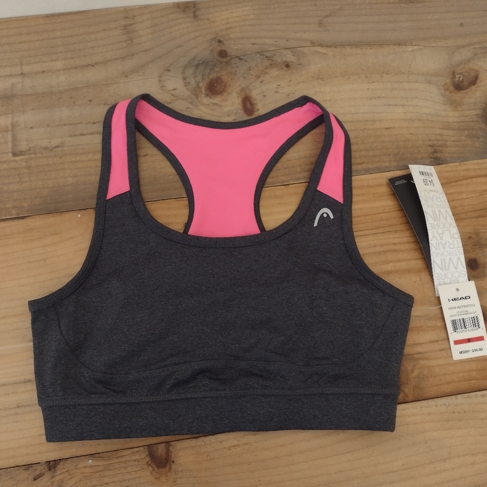 Head Pink & Gray Medium Impact Non Padded Wire Free Racerback Sports Bra NWT S